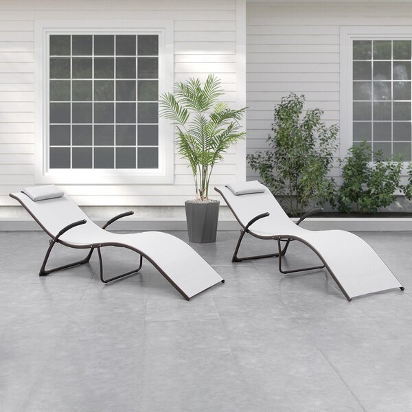 Outdoor Steel Chaise Lounge Chair 4-fold For Patio With Detachable